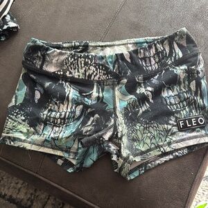Fleo Black and Green Athletic Shorts with Edgy Skull Design